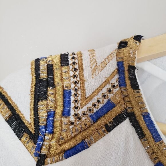 Del Lago Medium NWT Beige Long Sleeve Boho Beaded Embroidered Cropped Jacket - Picture 8 of 15